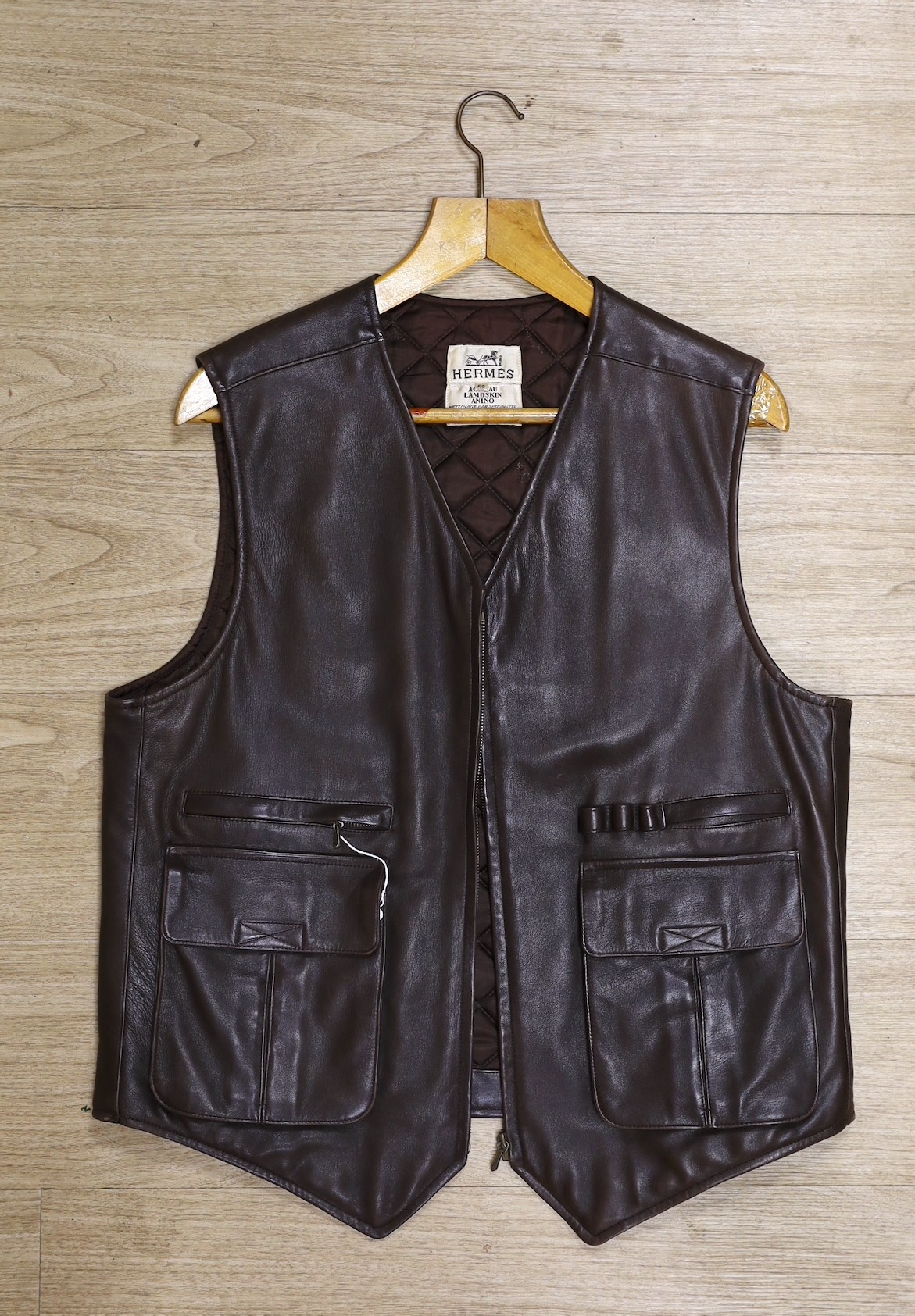 An Hermes brown leather Lambskin waistcoat, size 52